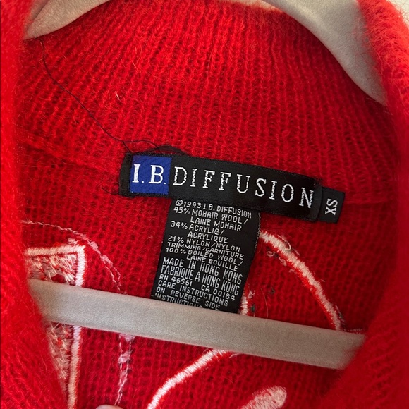 Vintage IB Diffusion Sweater cardigan wool mohair red button embroidered xs - Picture 3 of 6